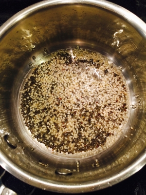 In hot Oil, add Mustard and Sesame seeds