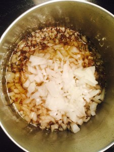 In Ghee, add jeera, then add chopped onions