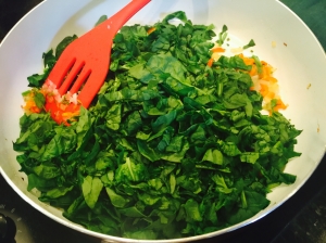 Add spinach and salt and cook till spinach wilts and dries up